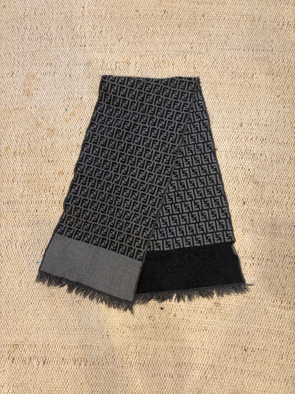 Fendi-Wool Zucca FF Logo Scarf (excellent)
